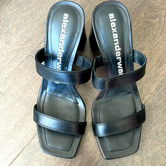 ALEXANDER WANG Hayden Leather Doubled Strap Heeled Sandals - Size 39, Black - Picture 6 of 10